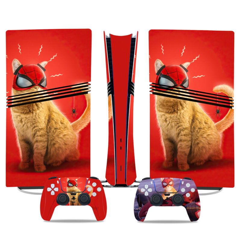 Spider-Cat PS5 Pro Skin Sticker – Adorable Heroic Console & Controller Wrap