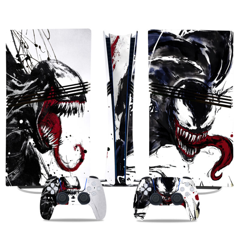 Venom PS5 Pro Skin Sticker – Bold Black And Red Artistic Design For Console And Controllers