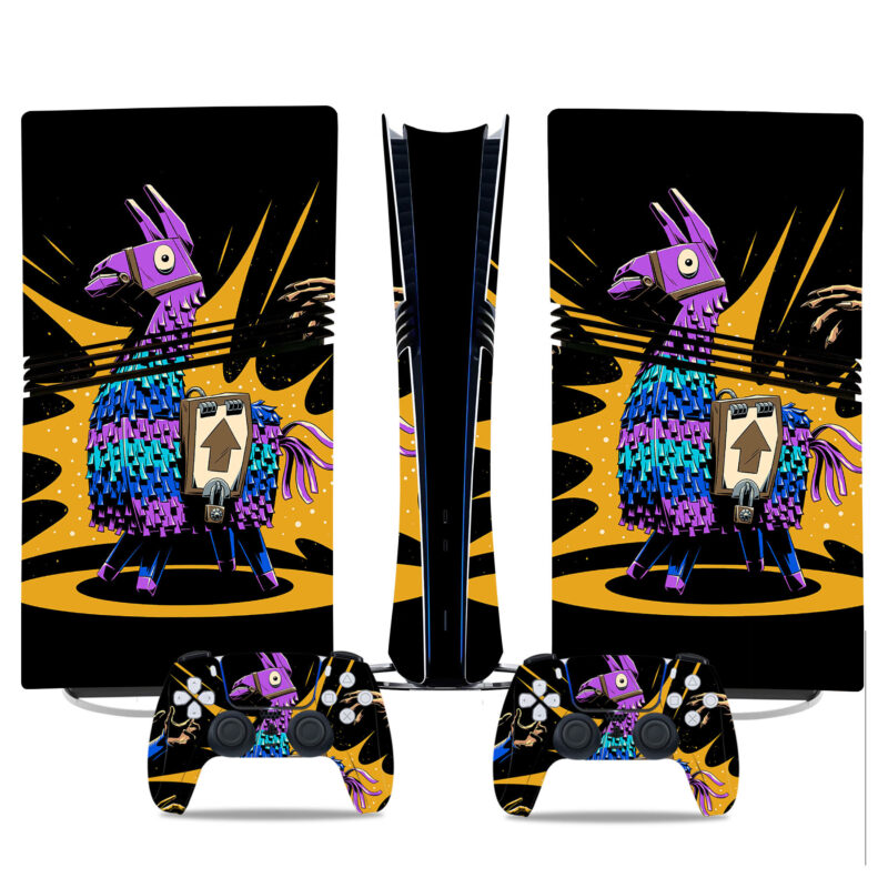 Vibrant Fortnite Llama PS5 Pro Skin Sticker – Custom Console & Controller Wrap