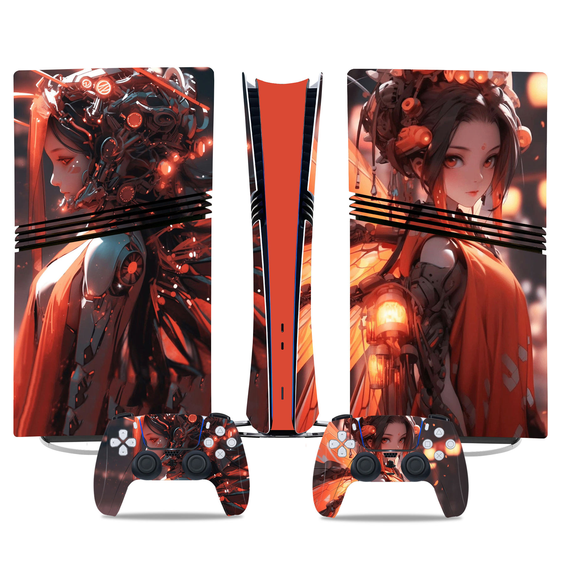 Stunning Orange Anime Girl PS5 Pro Skin Sticker– Unique Console And Controller Wrap - Image 3