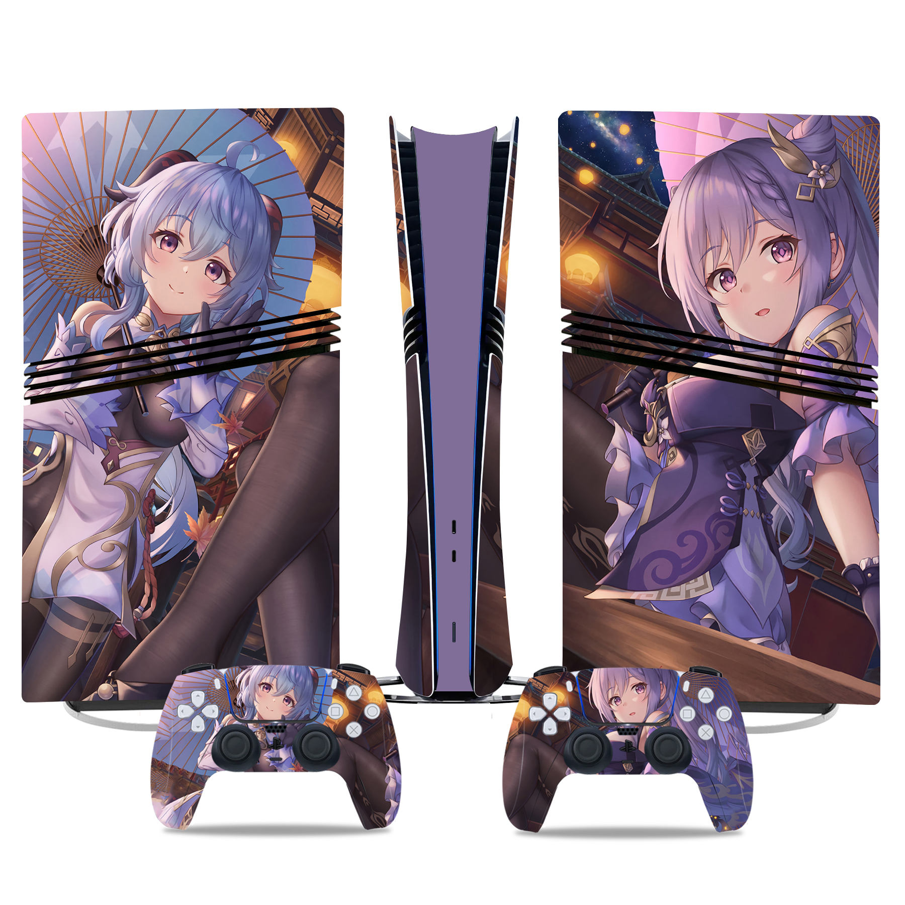 Stunning Genshin Impact Keqing And Ganyu PS5 Pro Skin Sticker – Custom Console & Controller Design - Image 3