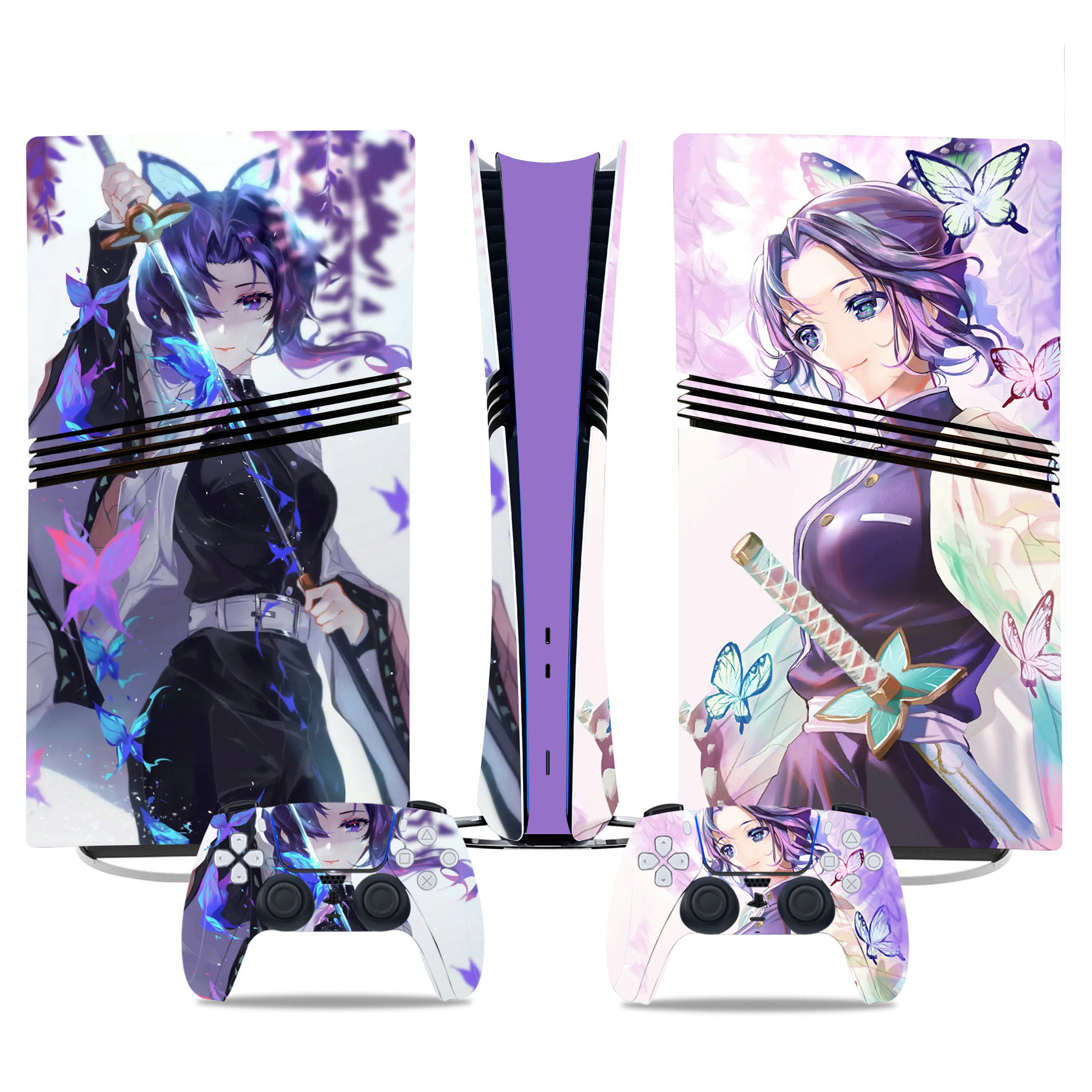 Stunning Demon Slayer Shinobu Kocho PS5 Pro Skin Sticker – Elegant Console & Controller Design - Image 3