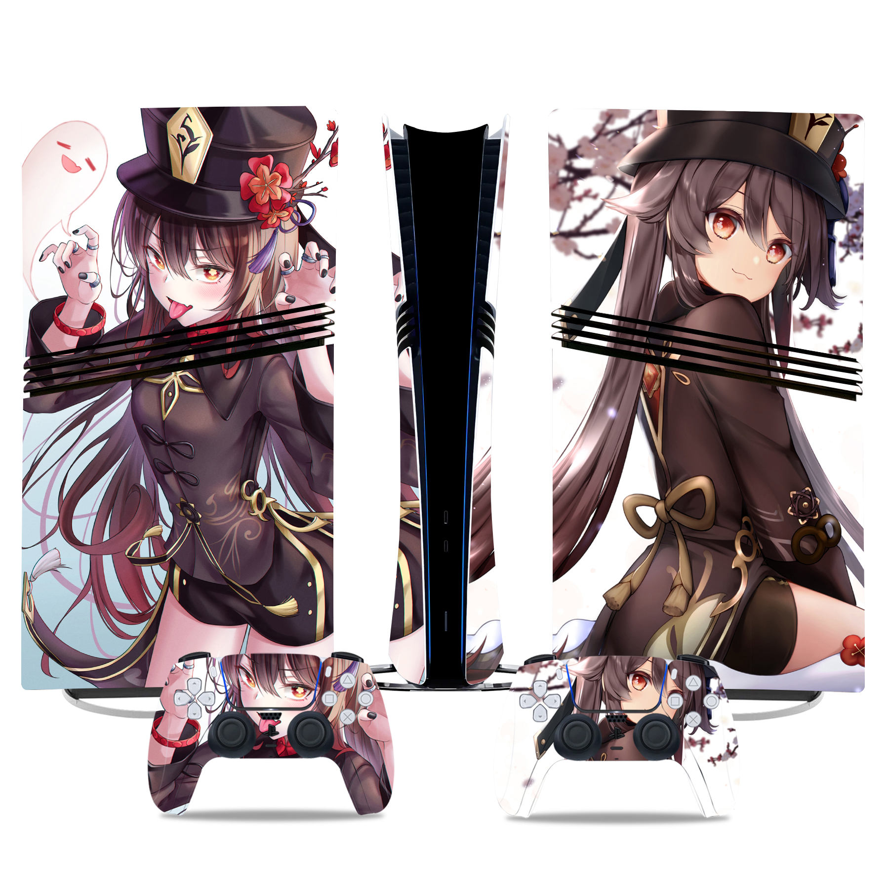 Elegant Genshin Impact Hu Tao PS5 Pro Skin Sticker – Stunning Console & Controller Design - Image 3
