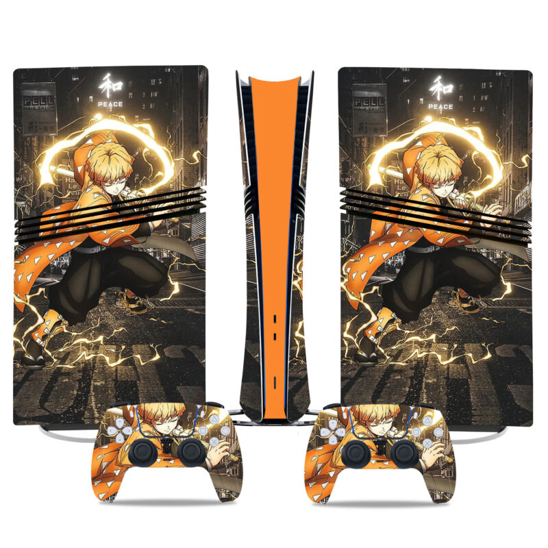 Elegant Anime Demon Slayer Zenitsu PS5 Pro Skin Sticker – Ultimate Console and Controller Wrap