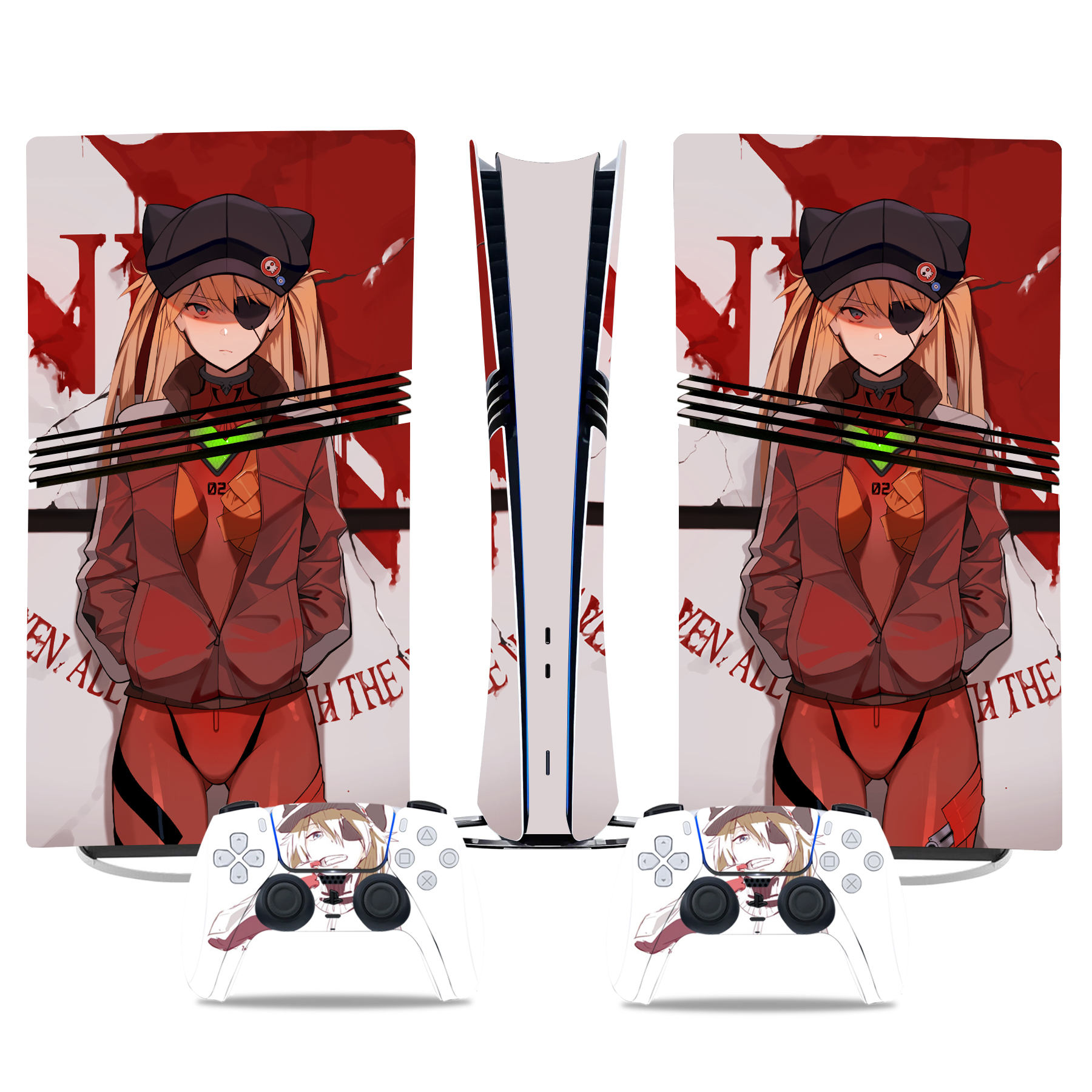 Asuka Langley Soryu PS5 Pro Skin Sticker With Controllers - Stylish Gaming Console Protection - Image 2