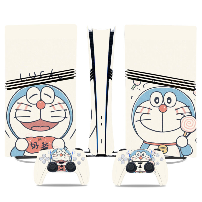 Custom Doraemon-Themed PS5 Pro Skin Sticker Set With Controller Decals - Anime Console Design