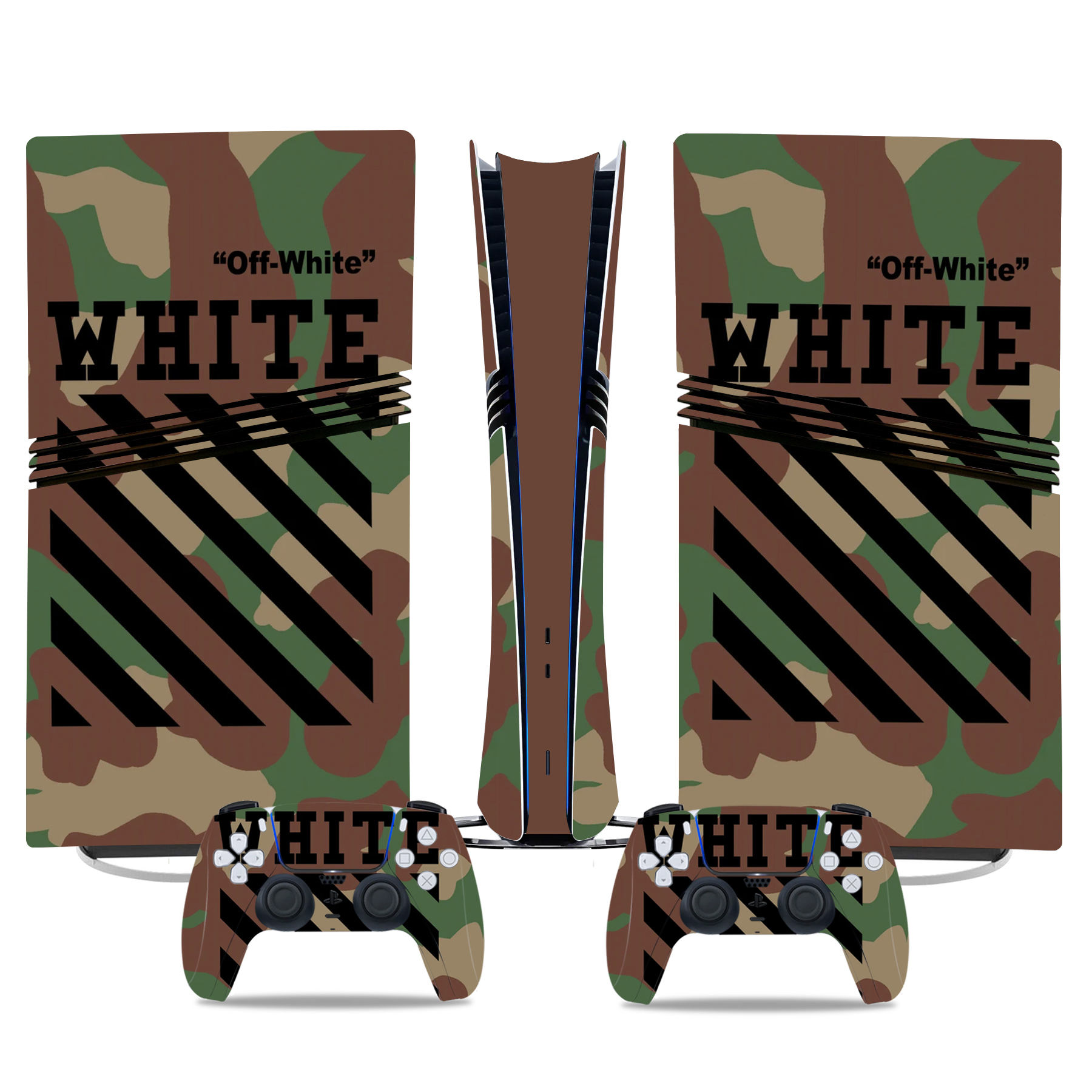 Off-White Camo PS5 Pro Skin Sticker Set – Sleek Console & Controller Protection In Military Style - Image 3