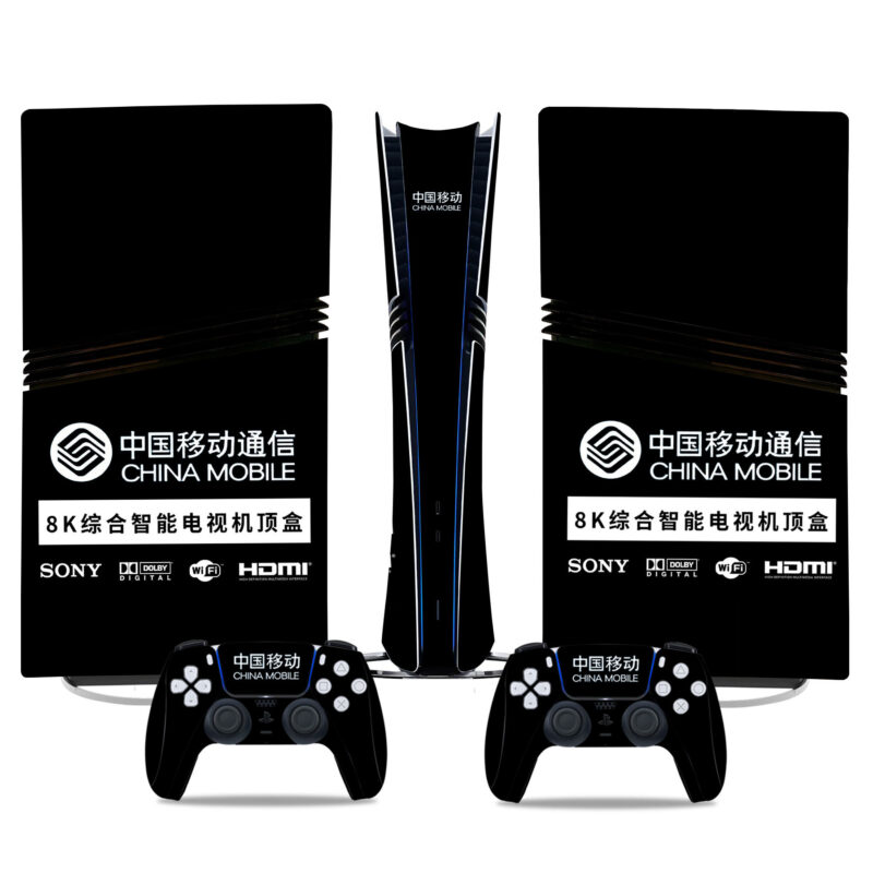 Premium Black China Mobile PS5 Pro Skin Sticker – Sleek 8K Design For Ultimate Console And Controller