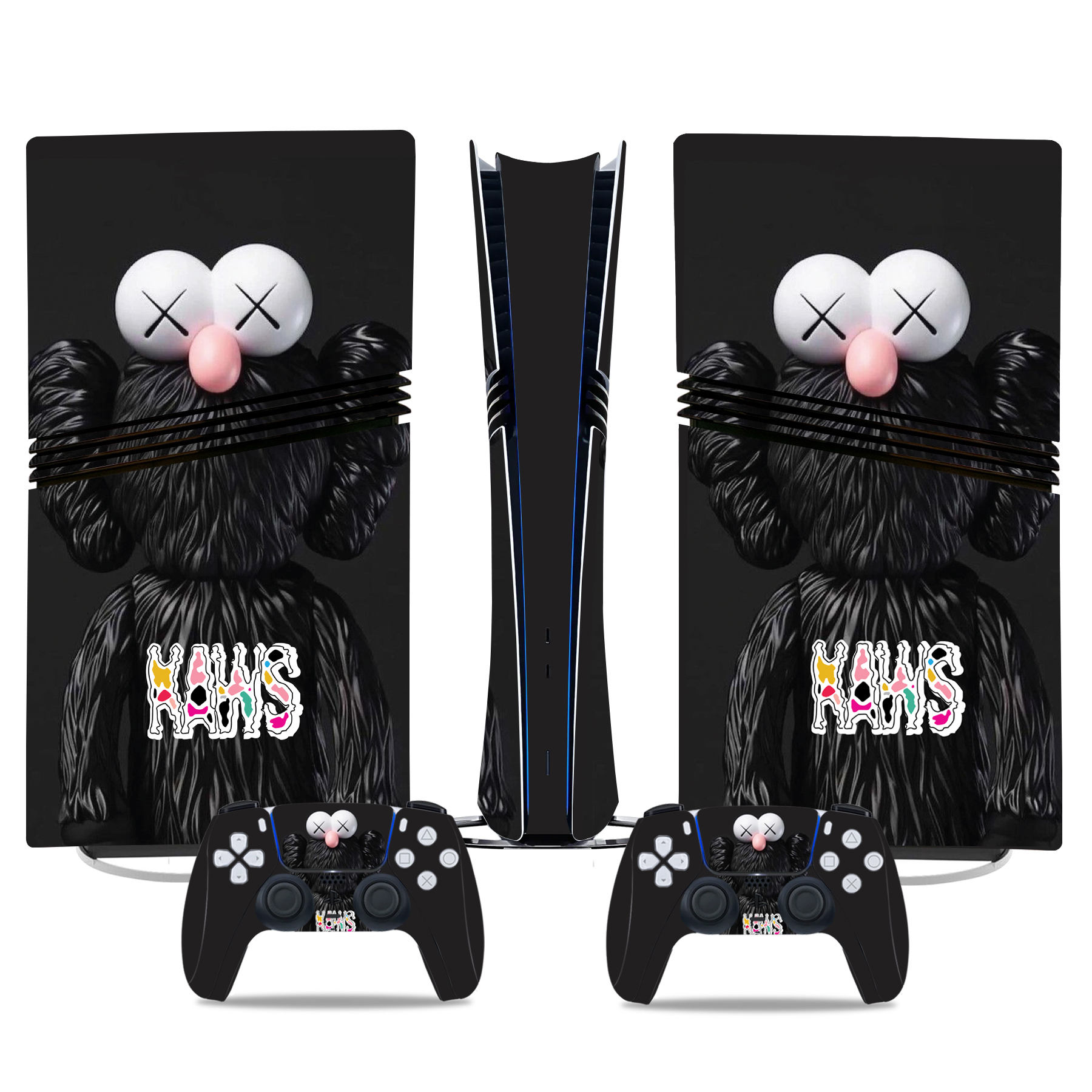 Black Kaws PS5 Pro Skin Sticker – Bold And Iconic Design For Console And Controllers - Image 3
