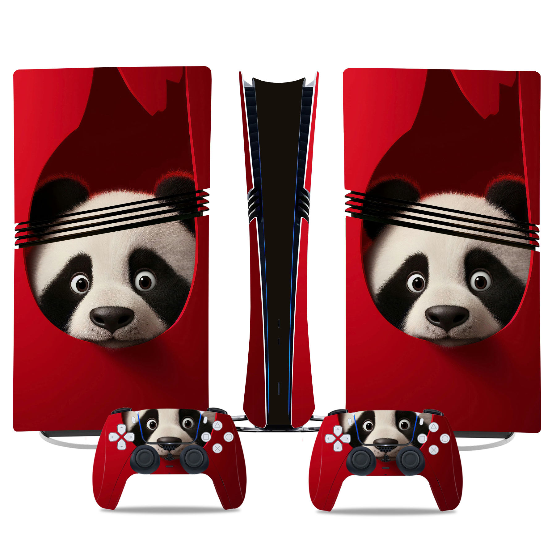 Adorable Panda Red PS5 Pro Skin Sticker – Stylish Console & Controller Wrap - Image 3