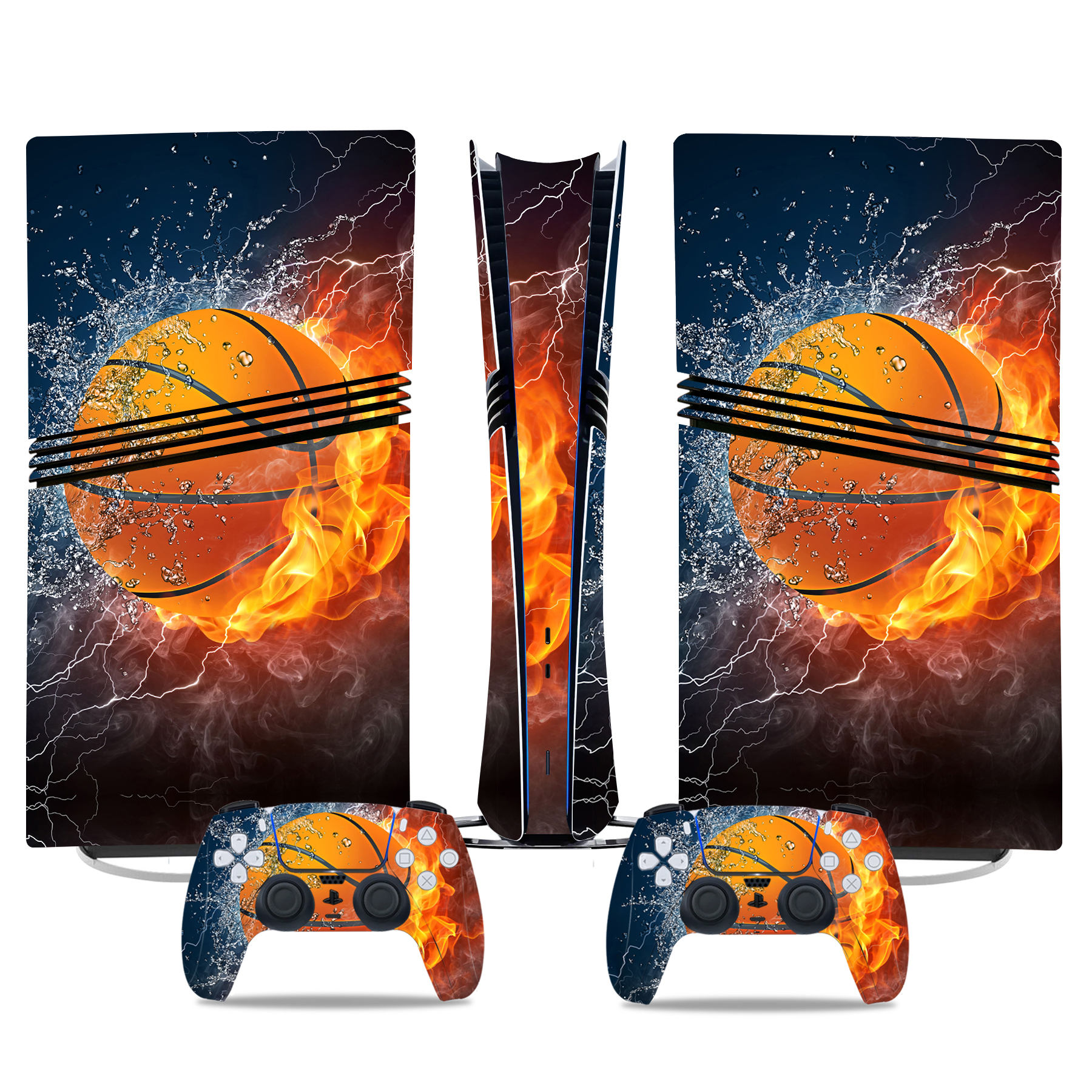 Fiery Basketball-Themed PS5 Pro Skin Sticker – Stylish Console & Controller Wrap - Image 3