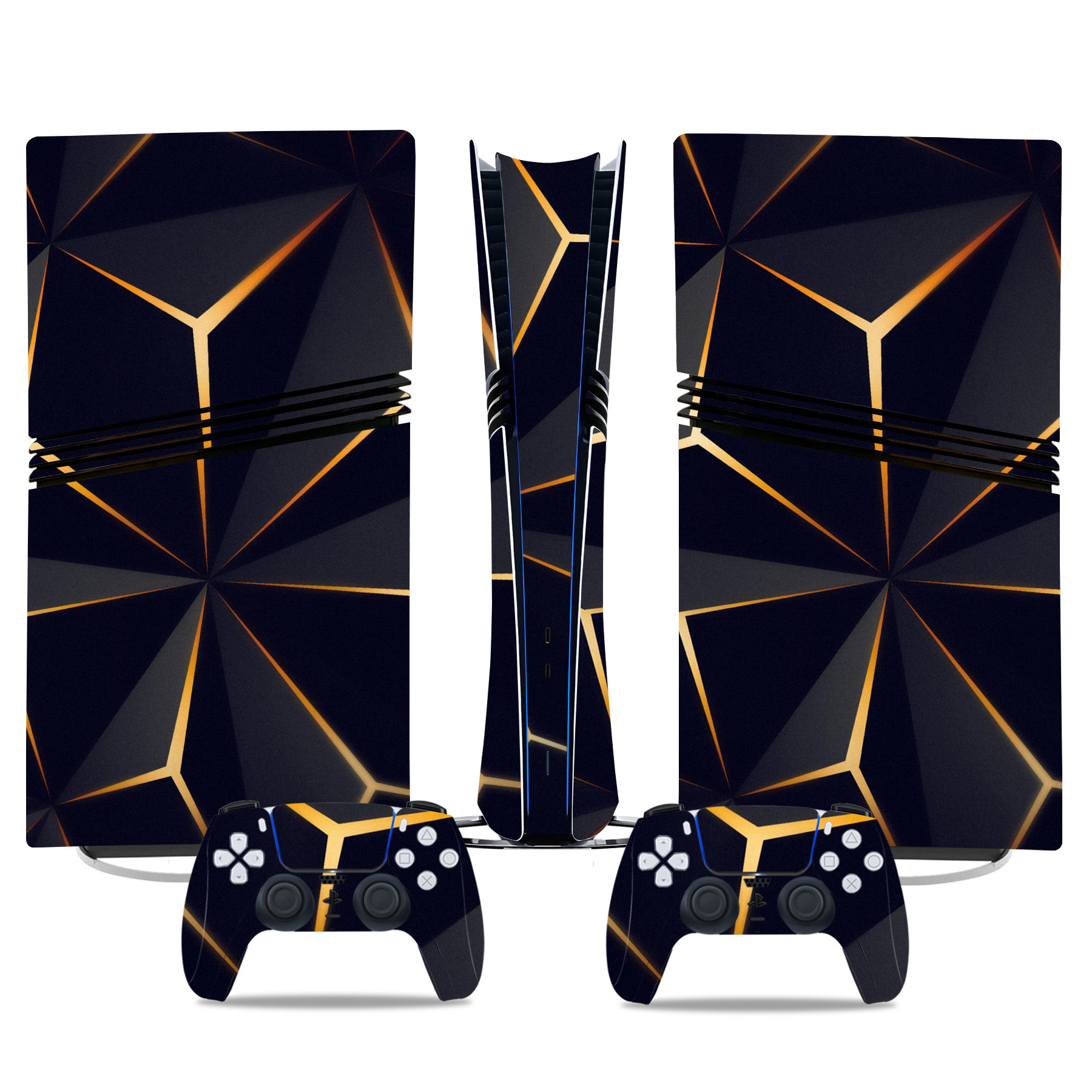 Elegant Black And Gold Geometric PS5 Pro Skin Sticker – Stylish Console And Controller Wrap - Image 3