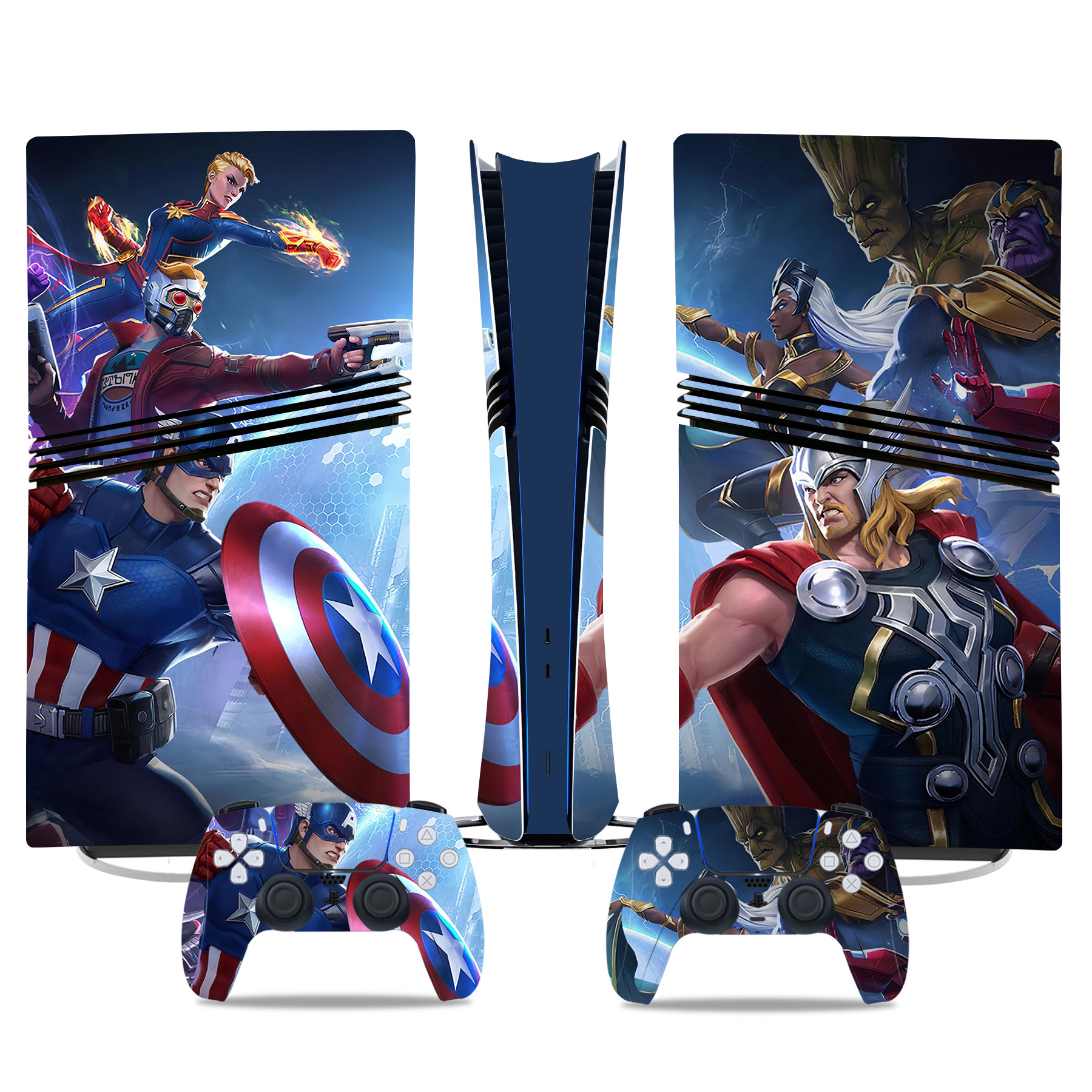 Marvel Avengers PS5 Pro Skin Sticker - Captain America, Thor, Groot, Star-Lord Console Decal Set - Image 3