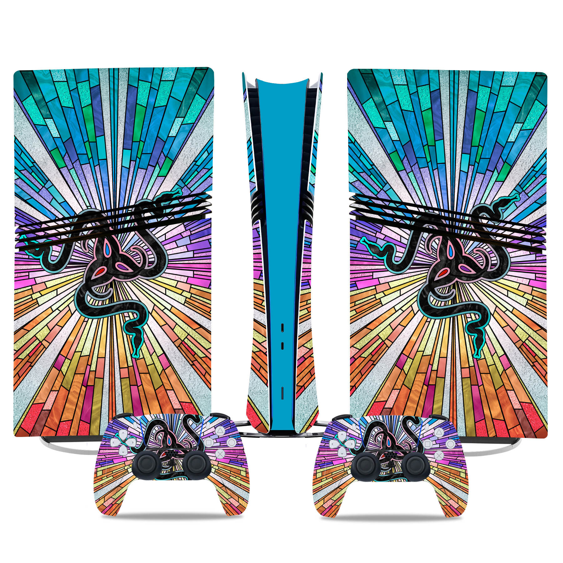 PS5 Pro Skin Sticker - Vibrant Stained Glass Snake Design - Console & Controller Custom Wrap Decals - Image 2