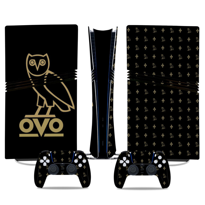 Exclusive OVO Owl PS5 Pro Skin Sticker – Sleek Black And Gold Console & Controller Wrap - Image 3