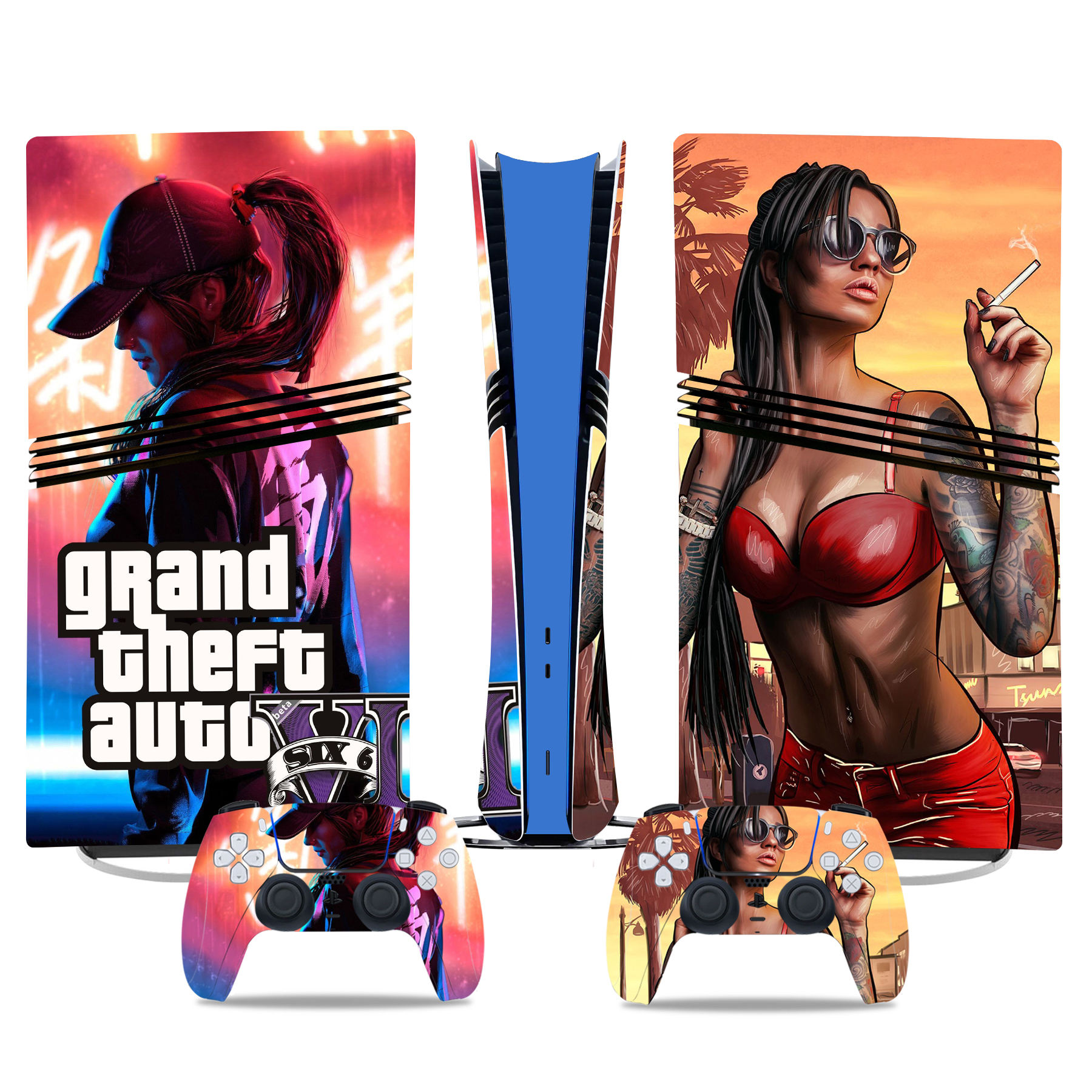 Grand Theft Auto VI PS5 Pro Skin Sticker - Vibrant Console And Controller Wrap Set Design - Image 2