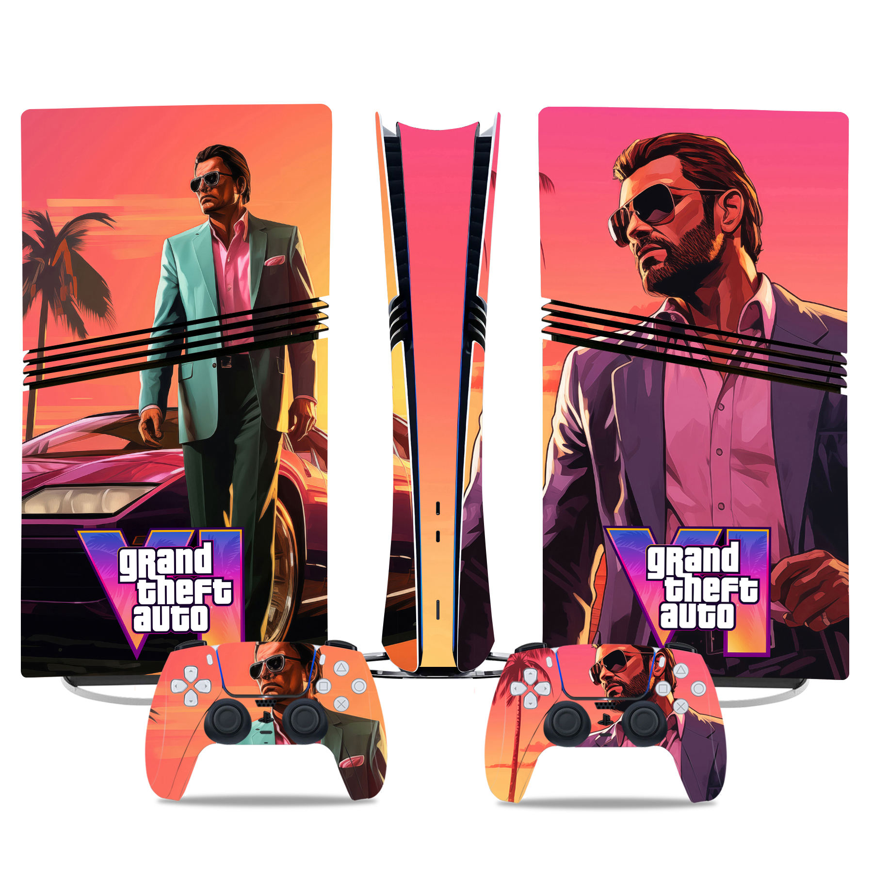 Grand Theft Auto Themed PS5 Pro Skin Sticker - Vibrant Console And Controller Wrap Design Set - Image 2