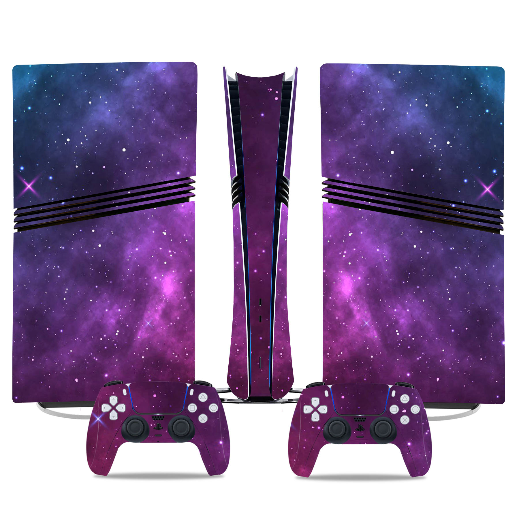 Galaxy Purple PS5 Pro Skin Sticker - Cosmic Console Wrap With Matching Starry Controller Decals - Image 2