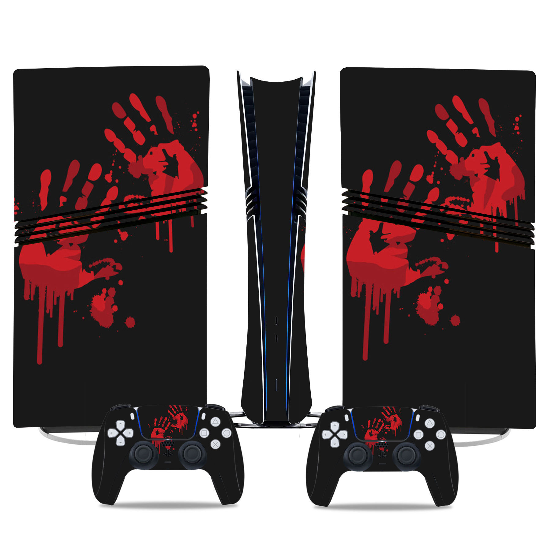 Blood Handprint PS5 Pro Skin Sticker - Horror Themed Console Wrap With Matching Controller Decals - Image 2