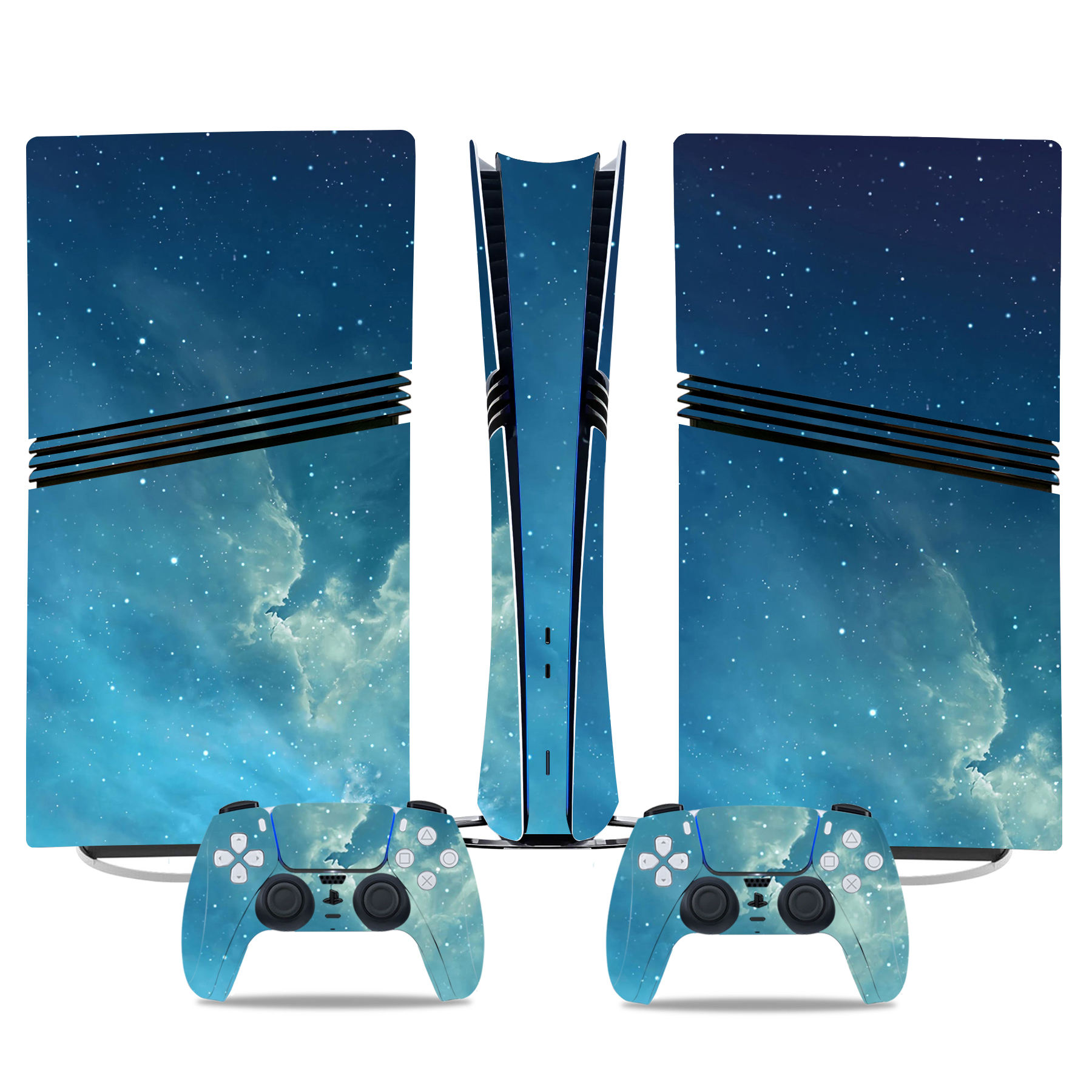 Blue Galaxy PS5 Pro Skin Sticker - Cosmic Starry Console Wrap With Matching Controller Decal - Image 2