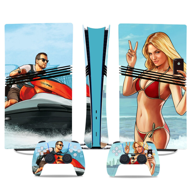 GTA V Themed PS5 Pro Skin Sticker - Vibrant Console Wrap And Controller Decal Set