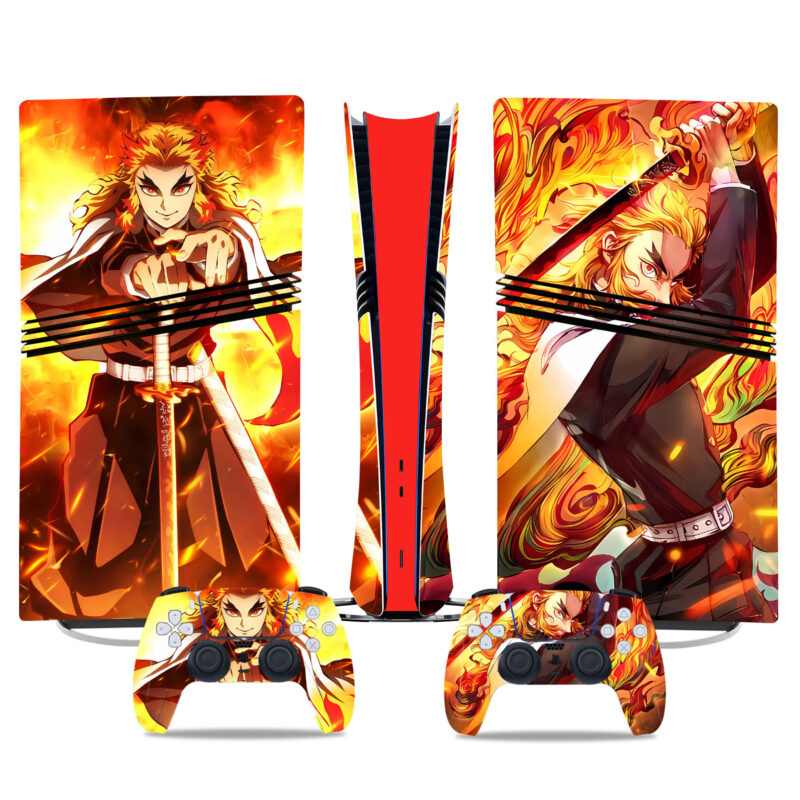 Demon Slayer Rengoku PS5 Pro Skin Sticker – Fiery Design For Console And Controller