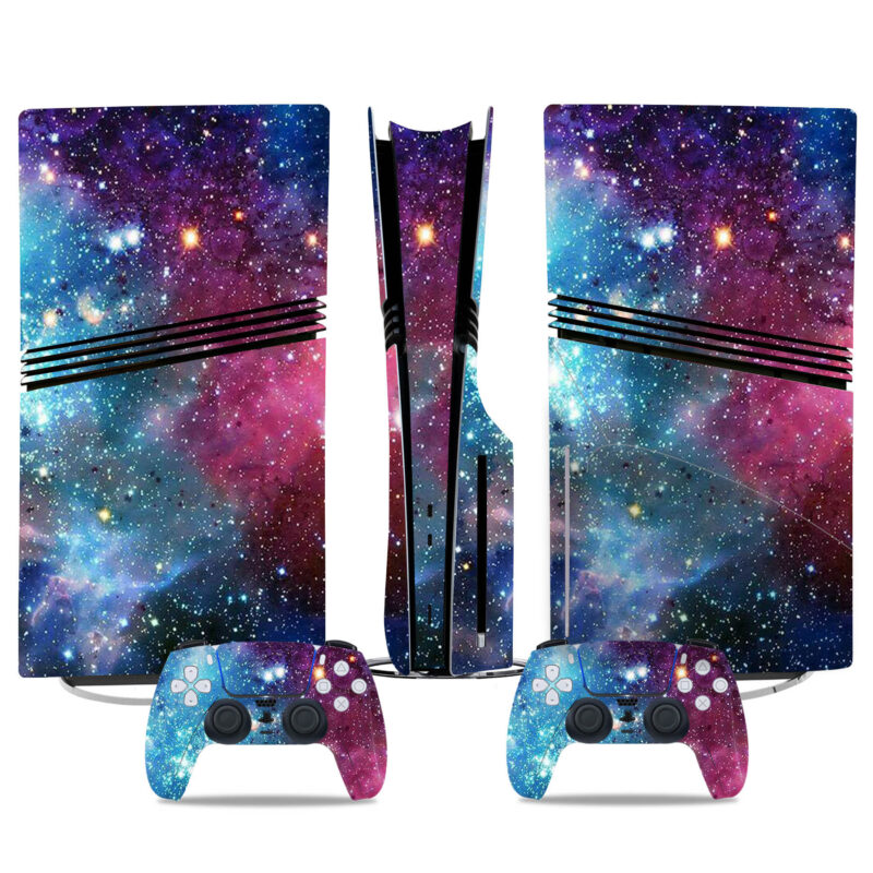 Galaxy-Themed PS5 Pro Skin Sticker: Vibrant Console & Controller Wrap For A Cosmic Gaming Look