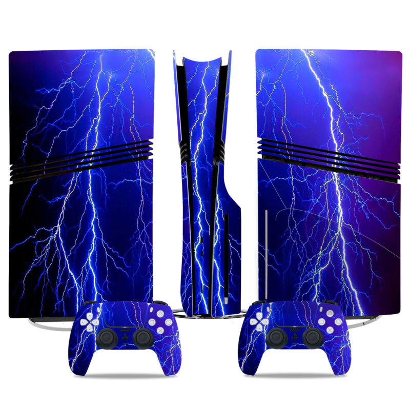 Electrifying Thunderbolt PS5 Pro Skin Sticker – Dynamic Lightning Design For Console & Controllers