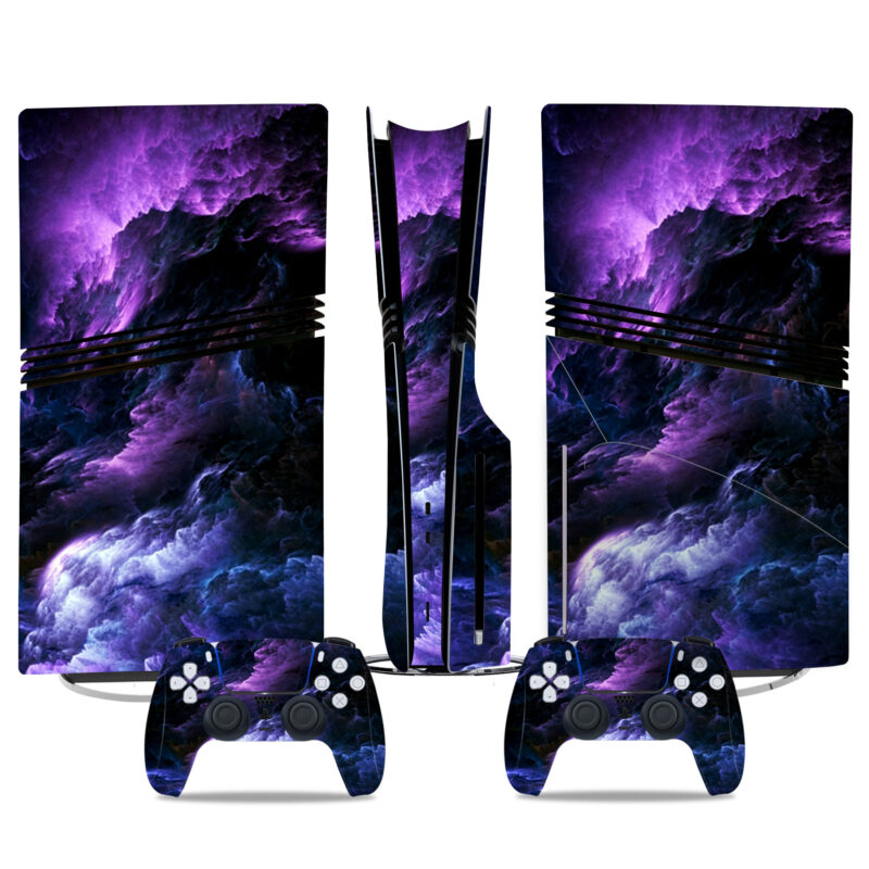 Majestic Purple Nebula PS5 Pro Skin Sticker – Ethereal Design For Console & Controllers