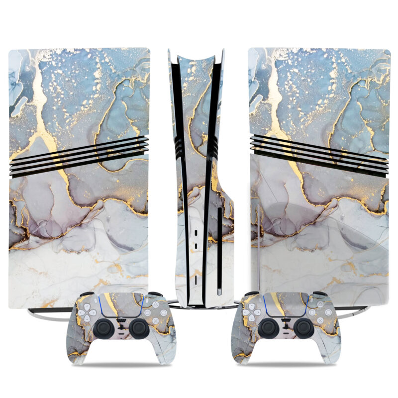 Luxurious Gold Marble PS5 Pro Skin Sticker – Stylish Console & Controller Wrap Design