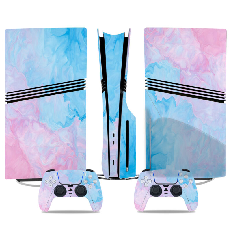 Vibrant Blue & Pink Swirl PS5 Pro Skin Sticker – Add A Stylish Touch To Your Console & Controllers