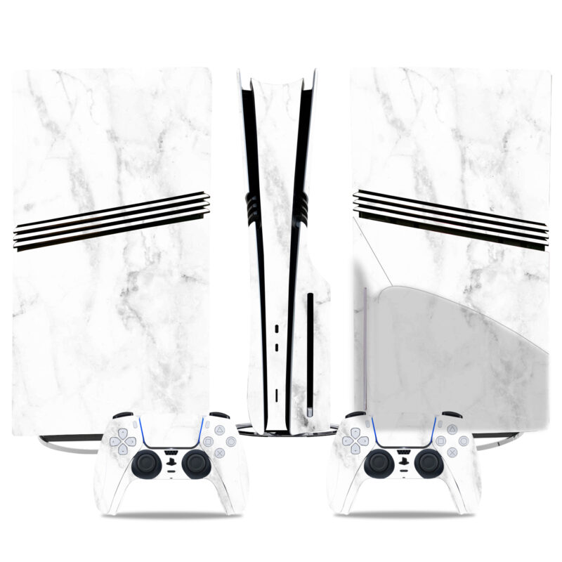 Minimalist White Marble PS5 Pro Skin Sticker – Elegant Console & Controller Wrap Design