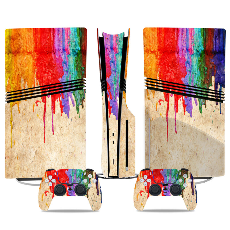 Colorful Drip Art PS5 Pro Skin Sticker – Unique Console & Controller Design