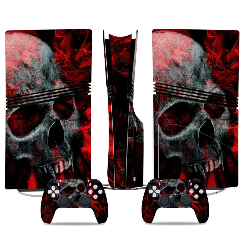 Bold Skull Red PS5 Pro Skin Sticker – Stunning Console & Controller Wrap