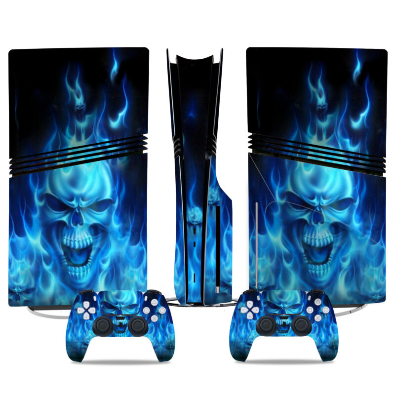 PS5 Pro Skin Sticker - Blue Flame Skull Design For Console And Controllers - Stylish Gaming Accessory