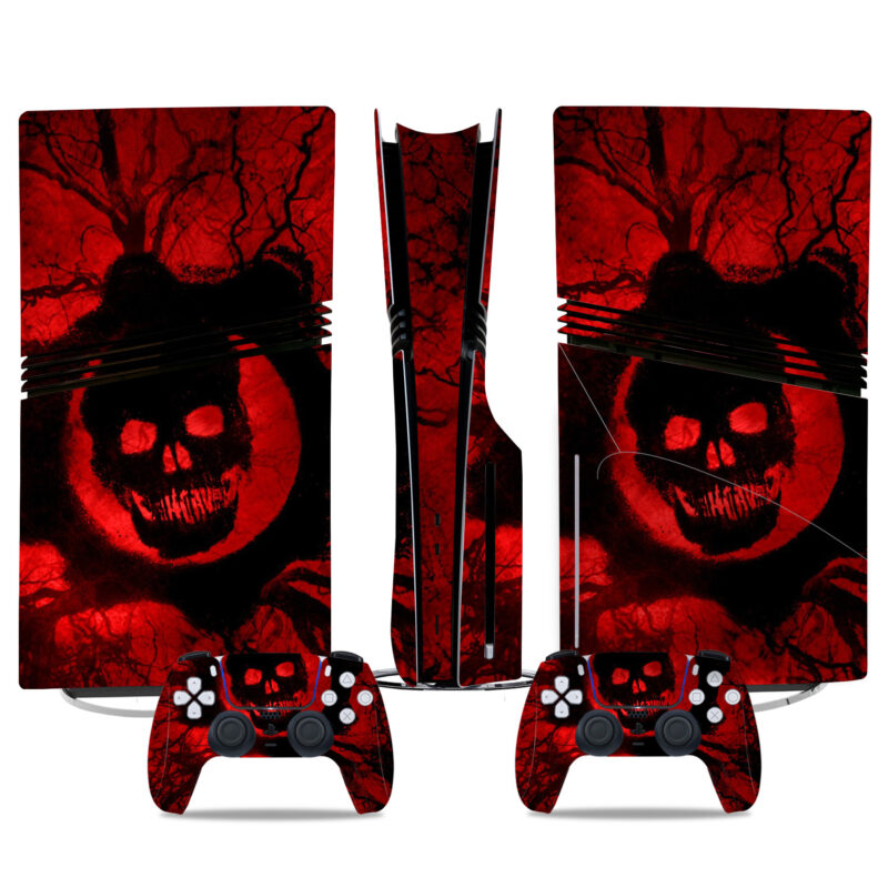 PS5 Pro Skin Sticker - Red Skull Horror Theme For Console and Controllers - Unique Gaming Accessory Design