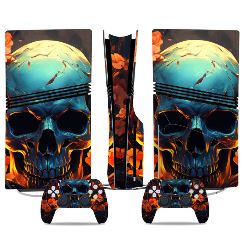 Vibrant Skull PS5 Pro Skin Sticker - Durable Console And Controller Wrap For A Bold Gaming Setup Design