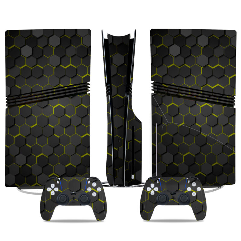 Premium PS5 Pro Skin Sticker - Yellow Hexagonal Design For Console & Controllers - Enhance Style And Protect Against Scratches