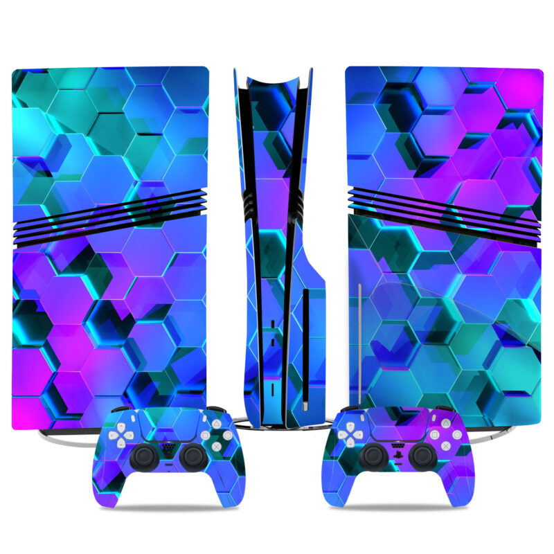 Vibrant Hexagon Pattern PS5 Pro Skin Sticker – Stylish Protective Console & Controller Wrap For A Unique Gaming Look