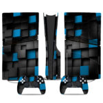 Modern Blue And Black Cube PS5 Pro Skin Sticker - Sleek Console & Controller Wrap