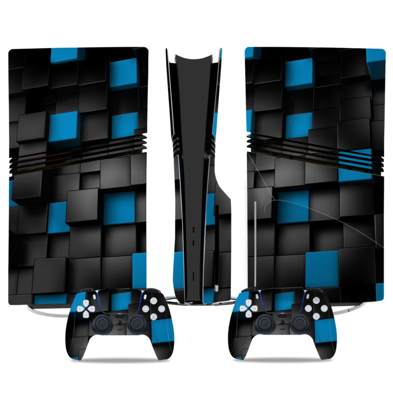 Modern Blue And Black Cube PS5 Pro Skin Sticker - Sleek Console & Controller Wrap