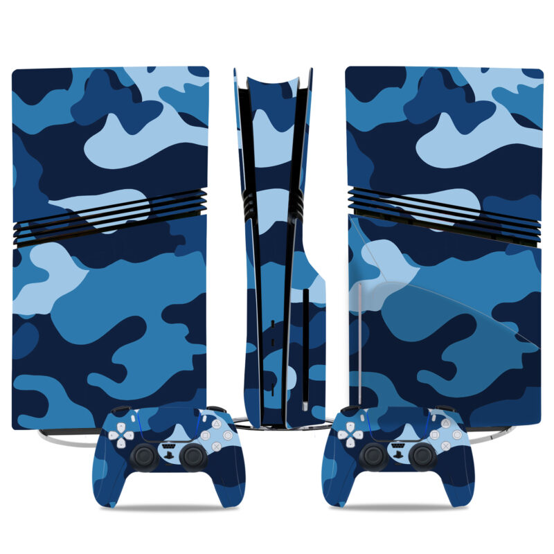 Stylish Blue Camo PS5 Pro Skin Sticker – Durable Custom Wrap For Console & Controllers - Gaming Accessories