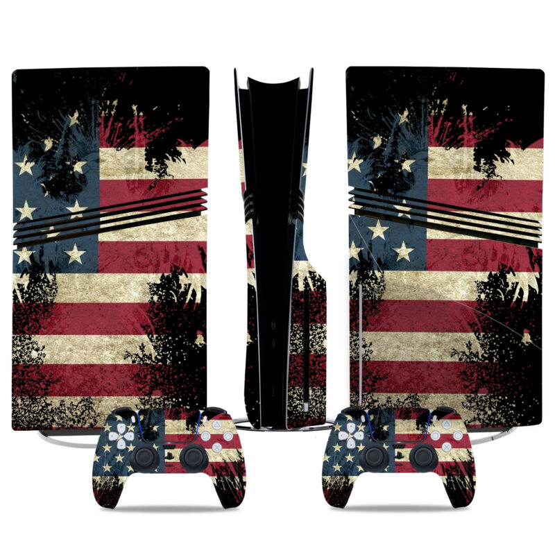 Patriotic American Flag PS5 Pro Skin Sticker – Sleek Console & Controller Cover Design