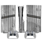 Stylish Grey Wood PS5 Pro Skin Sticker – Sleek Console And Controller Wrap Design