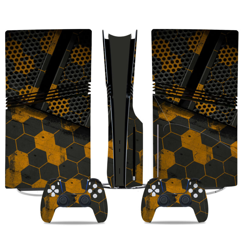 Hexagonal Honeycomb PS5 Pro Skin Sticker – Bold Yellow & Black Console & Controller Wrap