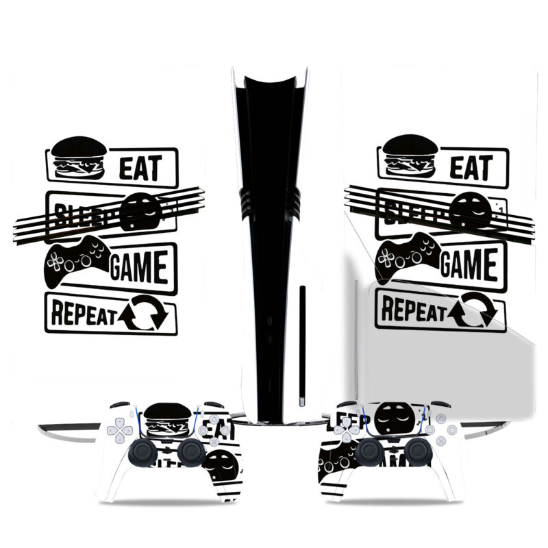 Eat Sleep Game Repeat PS5 Pro Skin Sticker - Stylish Console & Controller Wraps