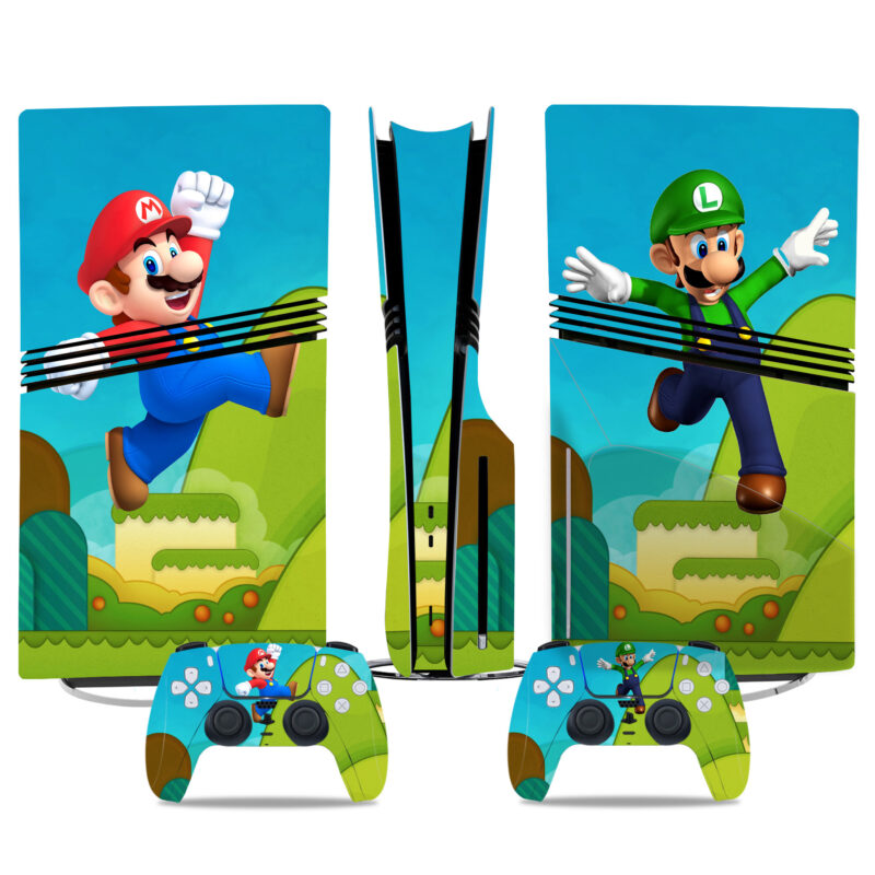 Super Mario & Luigi PS5 Pro Skin Sticker - Vibrant Console & Controller Wraps