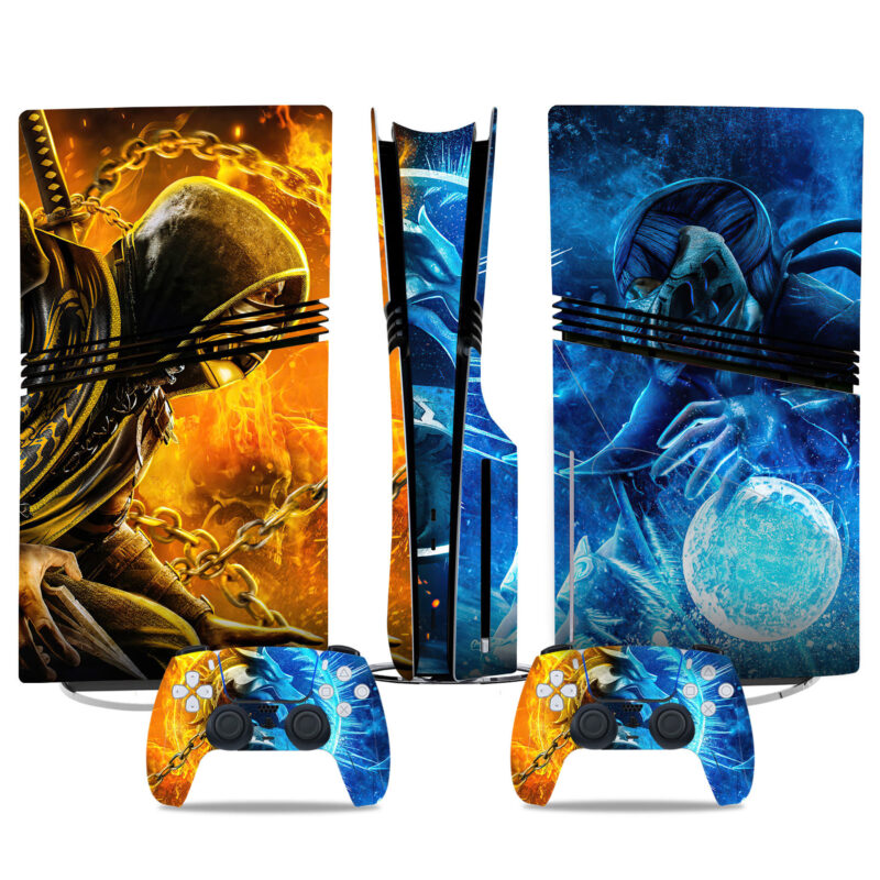 Custom Mortal Kombat PS5 Pro Skin Sticker - Scorpion Vs Sub-Zero Vinyl Wrap For Console & Controllers