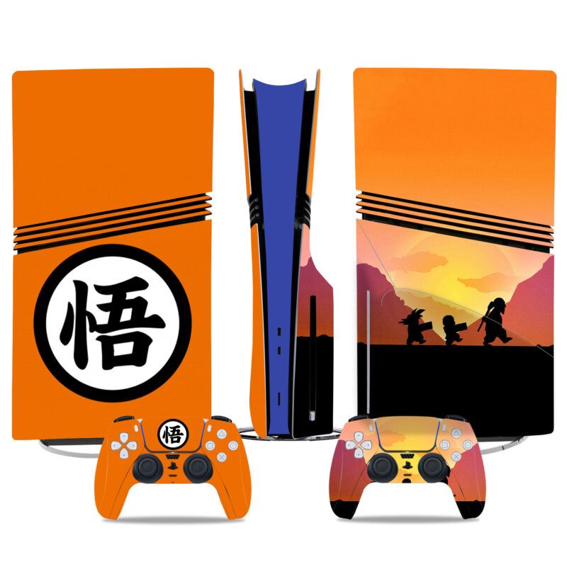 Dragon Ball Z PS5 Pro Skin Sticker - Goku Symbol & Epic Sunset Scene Vinyl Wrap For Console And Controllers