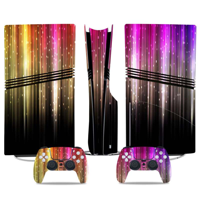 Vibrant Neon Stripe PS5 Pro Skin Sticker - Stylish Console & Controller Wrap With Multicolor Light Effects For Gamers